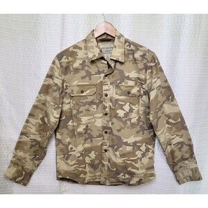 LL Bean Camo Shirt Jacket Mid-Heavy Weight Desert Tan Untucked Style Men's S